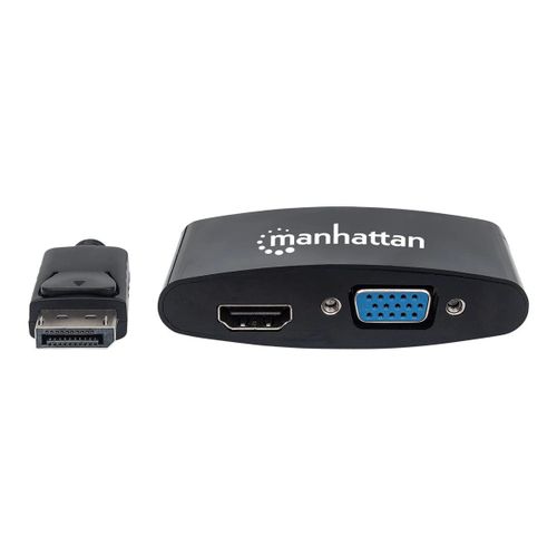 Manhattan DisplayPort 1.2 to HDMI and VGA Adapter Cable, 2-in-1, Male to Female, Black, HDMI 4K@30Hz, VGA 1080p (1920x1200p), Passive, 16cm, Lifetime Warranty, Blister - Adaptateur vido -...