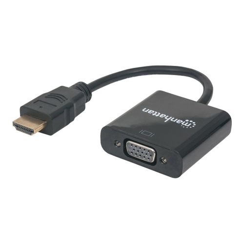 Manhattan Hdmi To Vga Converter Cable, 1080p, 30cm, Male To Female, Micro-Usb Power Input Port For Additional Power If Needed, Black, Three Year Warranty, Polybag - Adaptateur Vido - Hdmi Mle...