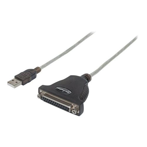 Manhattan USB-A to Parallel Printer DB25 Converter Cable, 1.8m, Male to Female, 1.2Mbps, IEEE 1284, Bus power, Black, Three Year Warranty, Blister - Cble USB/parallle