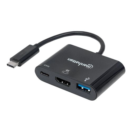 Manhattan Usb-C Dock/Hub, Ports (X3): Hdmi, Usb-A And Usb-C, 5 Gbps (Usb 3.2 Gen1 Aka Usb 3.0), With Power Delivery (60w) To Usb-C Port (Note Additional Usb-C Wall Charger And Usb-C Cable...
