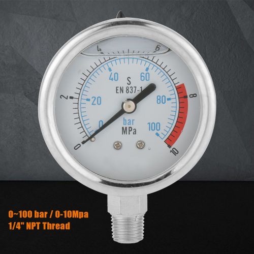 Manometre De Pression D'air Hydraulique Et D'eau, 0-100 Bar, 0-10 Mpa, 1/4