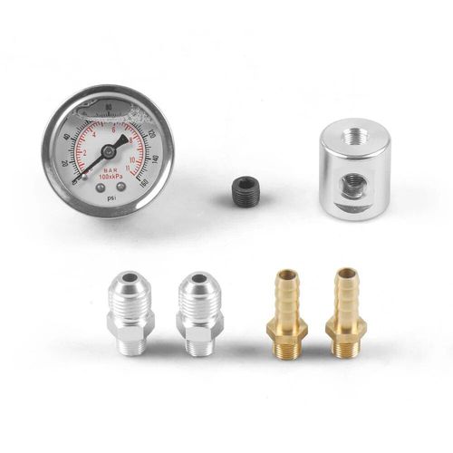 Manomtre De Pression De Carburant Universel, Rempli De Liquide, Botier Poli, Kit Adaptateur, Systmes D'injection De Carburant, 1/8 Npt, 0-160 Psi