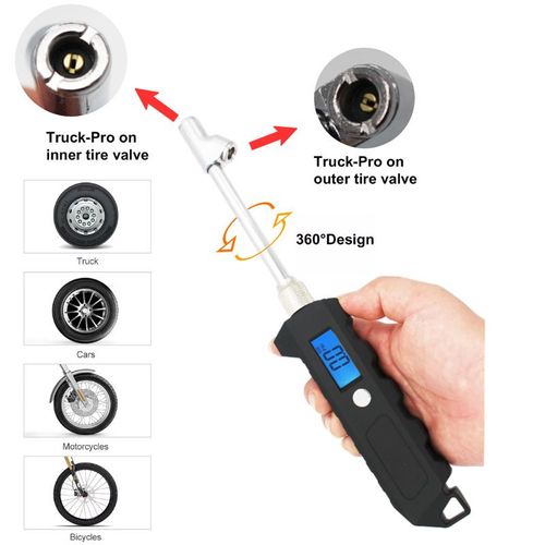 Manomtre Numrique Pour Pneus, Camion Rotatif  Double Tte 0-250psi Avec cran Lcd