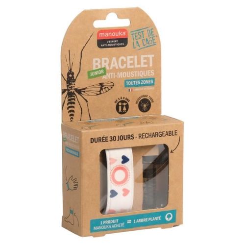 Manouka Junior Bracelet Anti-Moustiques Et Mouches 30 Jours Coeurs Made In France