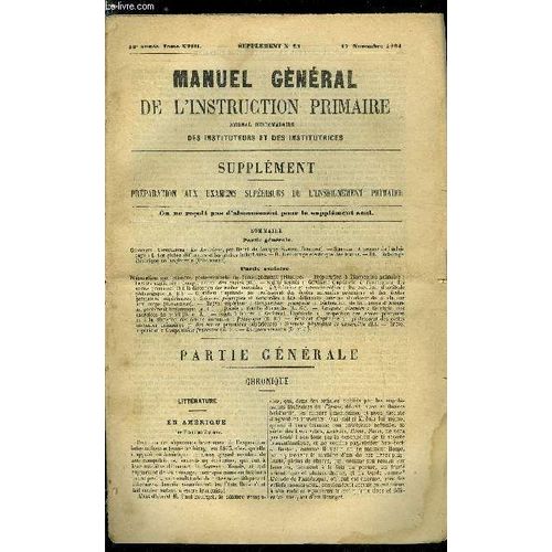 Manuel Gnral De L Instruction Primaire - Supplment N 23 - En Amrique Par Henri De Varigny Par Gabriel Compayr, A Propos De L clairage : Les Globes Diffuseurs Et Les Globes Holophanes, L(...)   de Collectif 