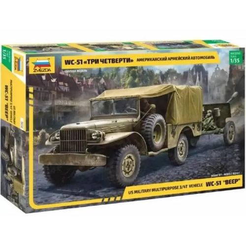 Maquette - Zvezda - Us Military Multipurpose 3/4t Vehicle Wc-51 - Blanc/Vert - Promo