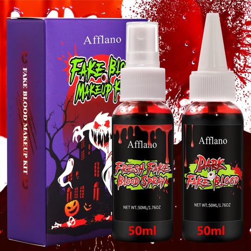 Maquillage Halloween Faux Sang Spray 100ml, Faux Sang Frais Et Raliste+ Gouttes Sang Noir, Kit De Sang Scne Lavable Pour Vtements Zombie Vampire Costume Dguisement Sfx Effets Spciaux Maquillage