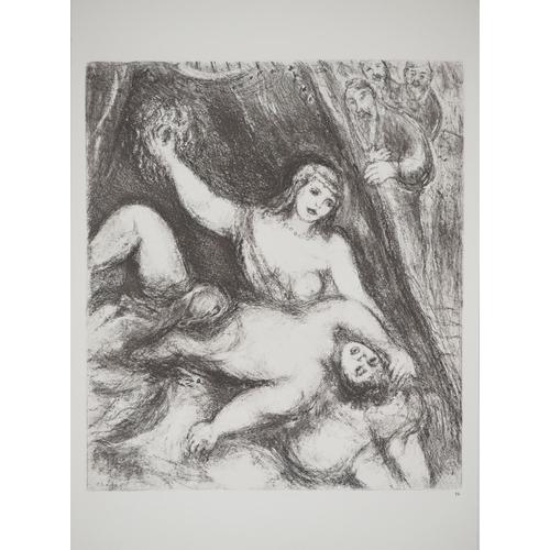 Marc Chagall : Dalila Coupe Les Cheveux De Samson, Hliogravure Originale Signe