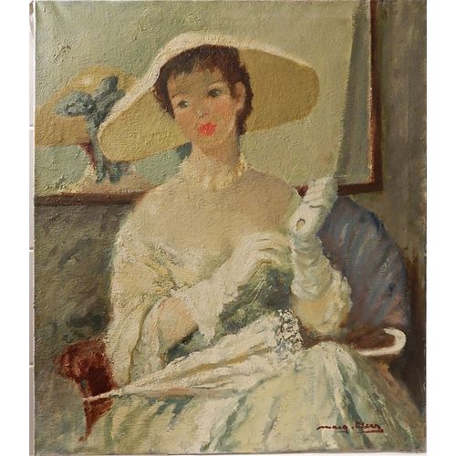 Marguerite Aers Elgante  L'ombrelle Huile Sur Toile