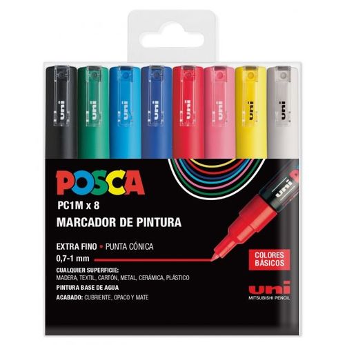 Marqueurs - Uni-Ball - Set Pc 1m Basic - Lot De 8 - Pointe Fine 1 Mm - Finition Mate - Opaque