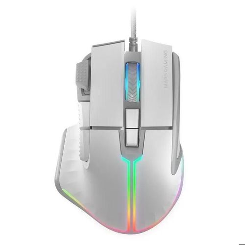 Mars Gaming MM-XT, Souris Gaming RGB Ergonomique avec Repose Pouce, 12800DPI, 9 Boutons Configurables, Multi-Platforme, Blanc