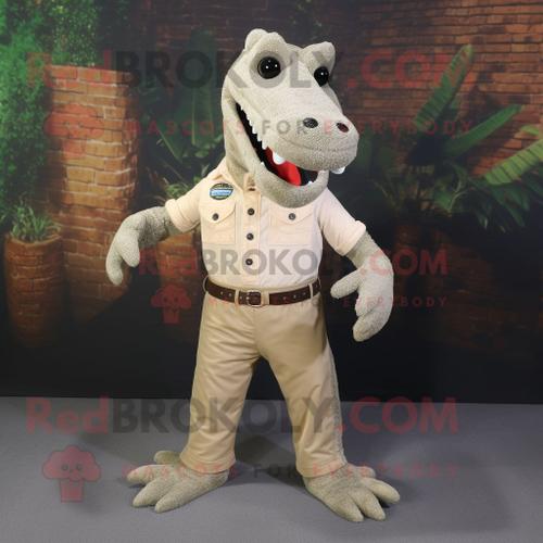 Mascotte Redbrokoly De Personnage De Crocodile Beige Habill Avec Un Jean Et Des Ceintures