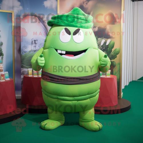 Mascotte Redbrokoly De Personnage De Sushi Vert Habill D'un Dbardeur Et De Ceintures