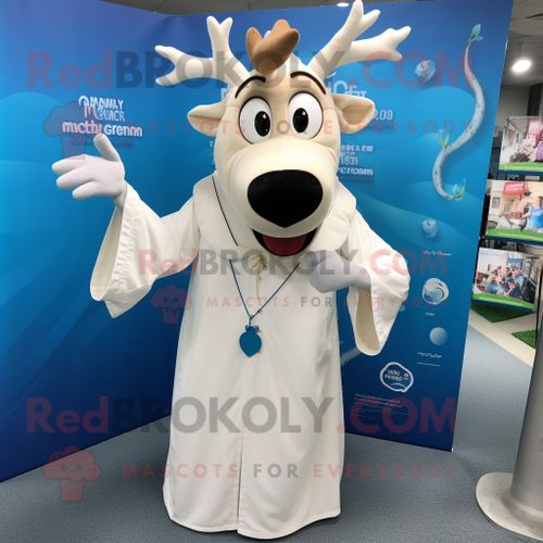 Mascotte Redbrokoly De Personnage De Wapiti Blanc Habill D'une Robe Longue Et De Pochettes