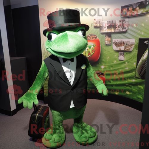 Mascotte Redbrokoly De Python Vert Personnage Habill D Un Smoking Et De Sacs  Dos