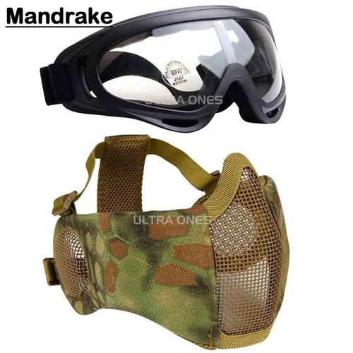 Masque Avec Lunettes Dulbreathable Demi-Visage Airsoft Cs Game Training Shooting Protective Camo Masks - Type Mandrake