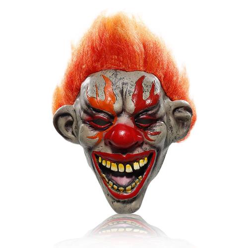 Masque De Clown De Flamme D'horreur Pour Halloween, Casque En Latex Avec Cheveux, Accessoires De Costume De Fte, Cosplay Effrayant, Dmon Malfique, Joker