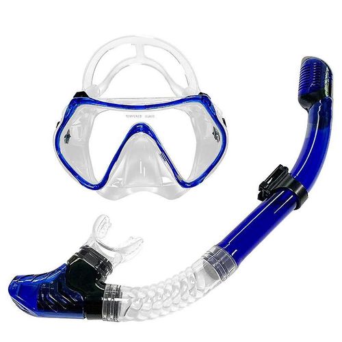 Masque De Plonge, Lunettes De Plonge, Masque De Natation En Verre Tremp Avec Tuba, Masque De Plonge Avec Tuba, Vue Large, Antibue, 17 X 9 X 7 Cm, Bleu