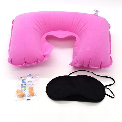 Masque Pour Les Yeux En Polyester, Ensemble De Voyage Pour Dormir, Oreiller Gonflable En Forme De U, Coussin De Cou, Bouchons D'oreilles Souples En Mousse, 3 Pices/Lot