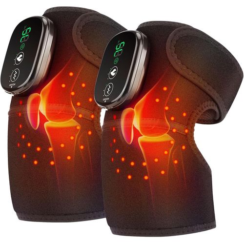 Masseur De Genoux Chauffant Avec Lumire Rouge,Genouillre Chauffante Sans Fil Avec Vibration,Genouillre Chauffante Pour paule,Coude Et Genou,Pack De 2,Noir Profond