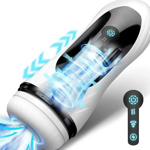 Masturbateur Masculin Automatique 4 En 1, Succion, Pousse, Fellation, Vibration, Massage Du Vagin, Chatte, Jouets Sexuels Pour Adultes--Blanc
