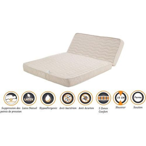 Matelas Ferme Pour Tous Bz 120x190 X 15 Cm + Latex Naturel Sur Face Hiver - Dim Assise 60 Cm - 5 Zones De Confort - Face t Et Ame Poli Lattex Haute Rsilience - Hypoallergnique