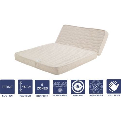 Matelas Ferme Pour Tous Bz 140x200 X 15 Cm - Dcoupe Assise 60 Cm - 5 Zones De Confort - Noyau Poli Lattex Hr Dernire Gnration - Trs Respirant