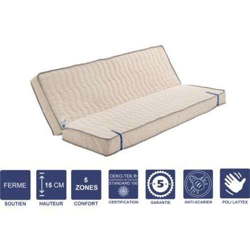 Matelas Ferme Pour Tous Clic Clac + Alse 140x200 15 Cm - Dcoupe Assise 70 Cm - 5 Zones De Confort - Noyau Poli Lattex Hr Dernire Gnration - Trs Respirant