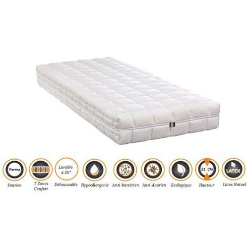 Matelas Latex 70% Naturel 70x190 X 21 Cm Ferme - Spcial Sommier Electrique - Dhoussable Housse Lavable - 7 Zones De Confort - Ame Poli Lattex 33 Kg/M3 - Hypoallergnique
