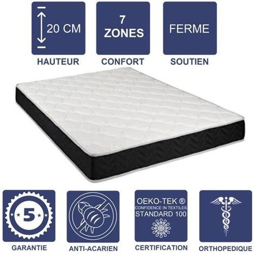 Matelas Latex 80 Kg/M3 + Aertech+ 35 Kg/M3 80x200 X 20 Cm Ferme + Oreiller Visco 7 Zones De Confort - Trs Respirant