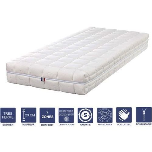 Matelas Latex Naturel 80x200 X 23 Cm Trs Ferme - Tissu 100% Coton - Dhoussable Housse Lavable - 7 Zones De Confort - Noyau Poli Lattex Hr Dernire Gnration - Trs Respirant