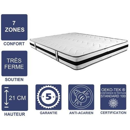 Matelas Mmoire De Forme 60 Kg/M3 200x200 X 21 Cm Trs Ferme + Oreiller Visco - 7 Zones De Confort - Noyau Aertech+ 35 Kg/M3 Hr Dernire Gnration - Trs Respirant