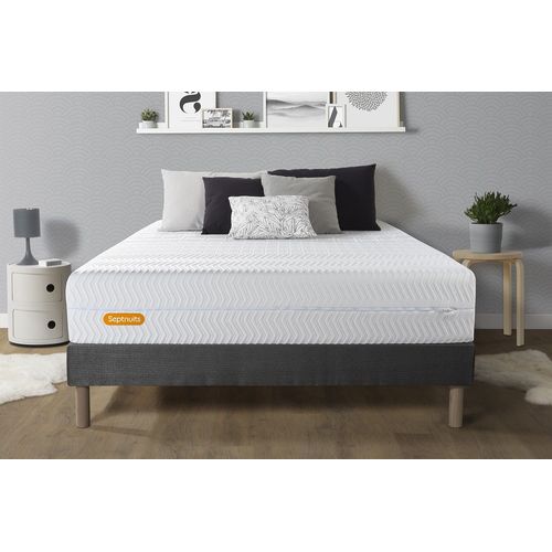 Matelas + Sommier Gris 140x200 Memo Bio Mousse A Memoire De Forme 5 Zones De Confort Maxi Epaisseur Dehoussable
