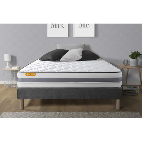 Matelas + Sommier Gris 140x200 Memo Spring Ressorts Ensaches 3 Zones De Confort Maxi Epaisseur