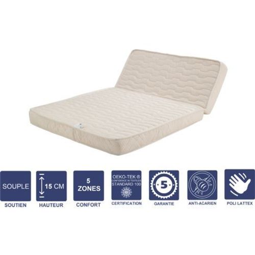 Matelas Souple Pour Tous Bz 120x190 X 15 Cm + Latex Naturel Sur Face Hiver - Dim Assise 60 Cm - 5 Zones De Confort - Face t Et Ame Poli Lattex Haute Rsilience - Hypoallergnique