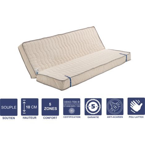 Matelas Souple Pour Tous Clic Clac 130x190 X 10 Cm + Oreiller Visco + Latex Naturel Sur Face Hiver - Dim Assise 60 Cm - 5 Zones De Confort - Face t Et Ame Poli Lattex Haute Rsilience - Hypoallergnique