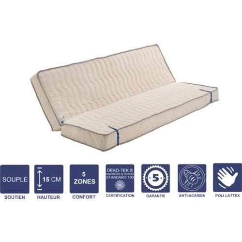 Matelas Souple Pour Tous Clic Clac 140x190 X 15 Cm + Oreiller Visco + Latex Naturel Sur Face Hiver - Dim Assise 70 Cm - 5 Zones De Confort - Face t Et Ame Poli Lattex Haute Rsilience - Hypoallergnique