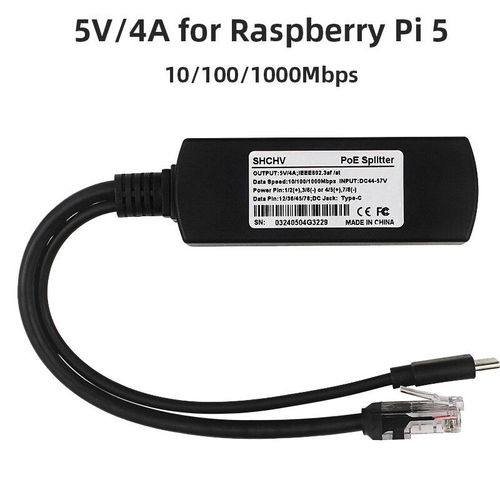 Mathiateur PoE Gigabit pour Raspberry Pi 4B/5,USB Type C,Strilisation IEEE 3PG 10/100/1000Mbps,Alimentation Ethernet 5V 3A/4A - Type 5V4A for Pi 5