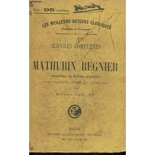 Oeuvres Completes De Mathurin Regnier   de Mathurin Regnier