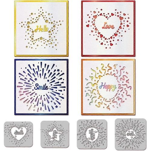 Matrices De Dcoupe Creuses En Forme De C?urs, D'toiles Et De Feux D'artifice, Pour Scrapbooking, Fabrication De Cartes, Journal, Embossage, Hello Happy Love Smile Blessings