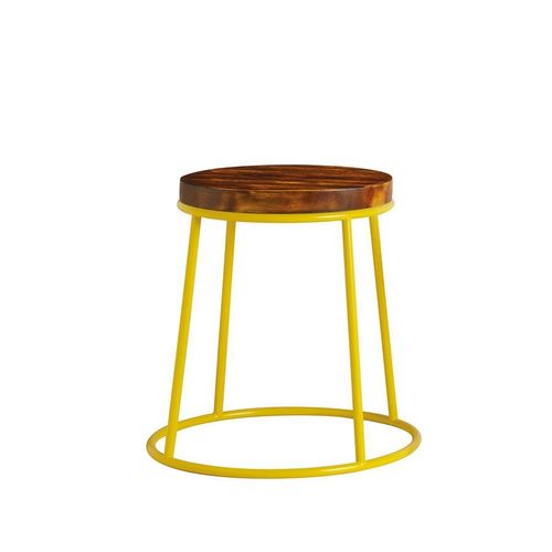 Max 45 Tabouret Bas - Jaune - Tampon De Sige En Bois Vieilli Rustique.