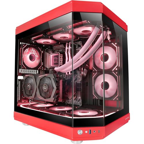 Mc-3T, Botier Gaming Custom Atx, Triple Fentr Verre Tremp Continu, Refroidissement Liquide Complet, Double Camra Latrale, 3X Slots Pci Verticaux, Usb-C Et Usb 3.0, Rouge[HUB6110789]