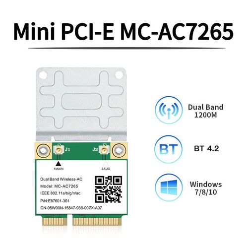 MC-AC7265 - Mini Carte Rseau Sans Fil 6e Pcie, Wi-fi 6ghz/5g/2.4ghz, Bluetooth 5.2, Intel Ax210, Wlan, 802.11ax, Windows 10