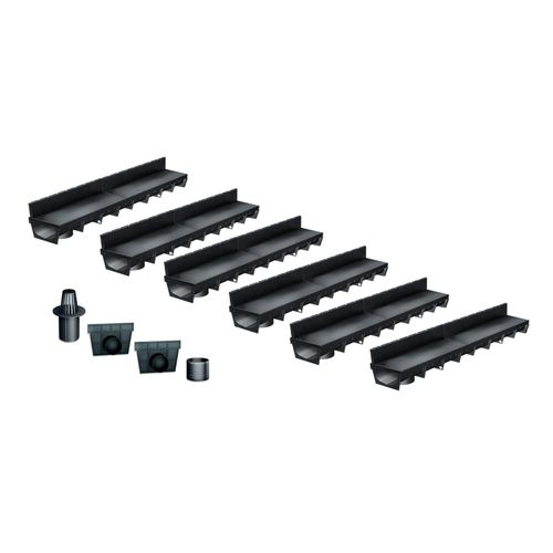 Mea Caniveau Extrieur Avec Grille  Fente En Pe Classe A15 (6x1m) Meapark - Systme De Drainage En Plastique Recycl Diamtre Utile 10cm