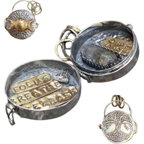 Mdaillon En Argent Triple Lune Avec Arbre De Vie, Mdaillon Magique Fait Main Avec Amulette D'nergie En Cristal, Espace Magique Personnel Avec Un Cristal De Quartz Transparent, Autel Sacr En Argent