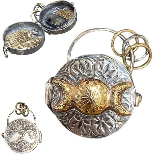 Mdaillon Triple Lune En Argent Avec Arbre De Vie, Mdaillon Mantra, Espace Magique Personnel Avec Cristaux De Quartz Transparents, Autel Sacr En Argent Pour L'intention Et La Mditation (1 Pice)