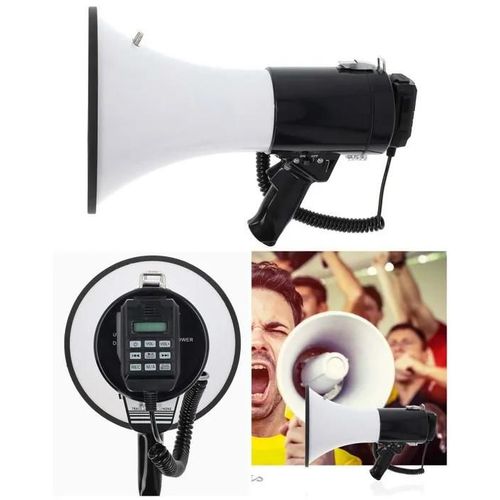 Mgaphone 25W Bluetooth 120db avec Microphone dtachable + Sirne intgre - Blanc/Noir