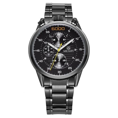 Megir  La Mode Hommes tanche Montre Analogique  Quartz Montre-Bracelet (Bracelet En Acier Noir Cadran Noir)