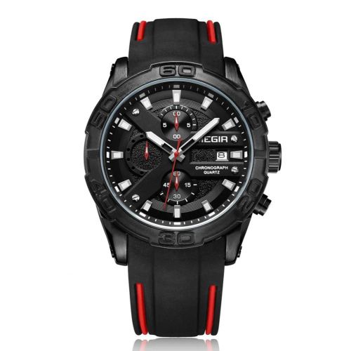 Megir Hommes Chronographe Multifonction Bracelet En Silicone Lumineux Mouvement  Quartz Montre (Noir + Blanc)