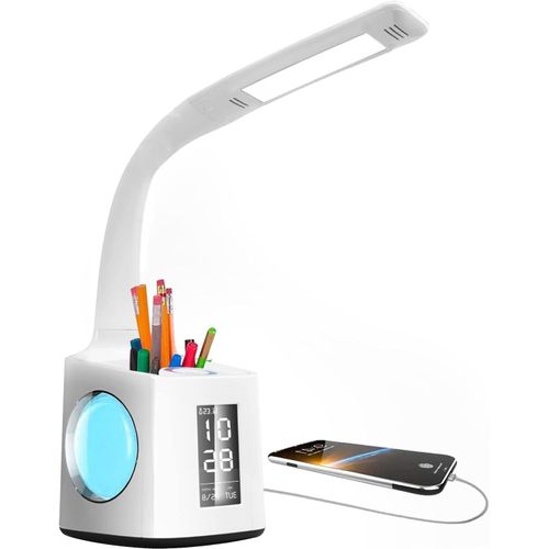 Meimieshop-7 In 1 Led Lampe De Bureau Pour Enfants 10w Lampe De Lecture Lampe De Table Lampe De Chevet Avec Col De Cygne cran Lcd Calendrier Rveil Dtection De Temprature